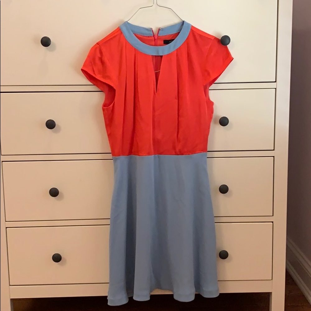 Colorblock satin and crepe dress